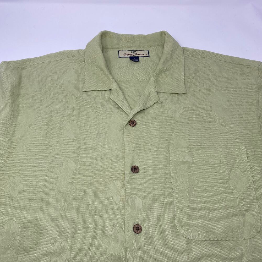Tommy Bahama Mens Large‎ Lime Green Hula Girl Hawaiian Short Sleeve Silk Shirt